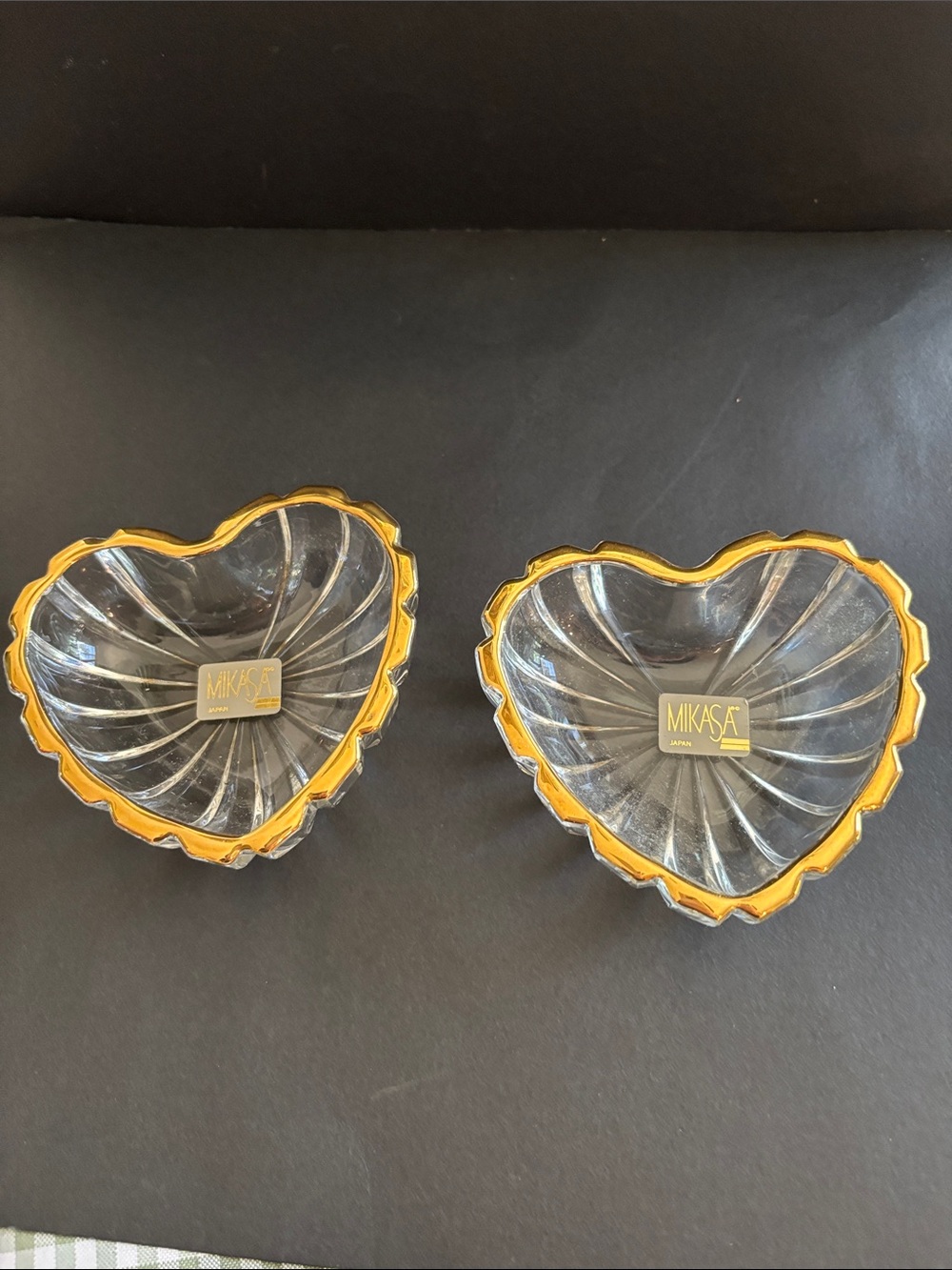 Mikasa Clear Glass Heart Bowls with Gold Trim